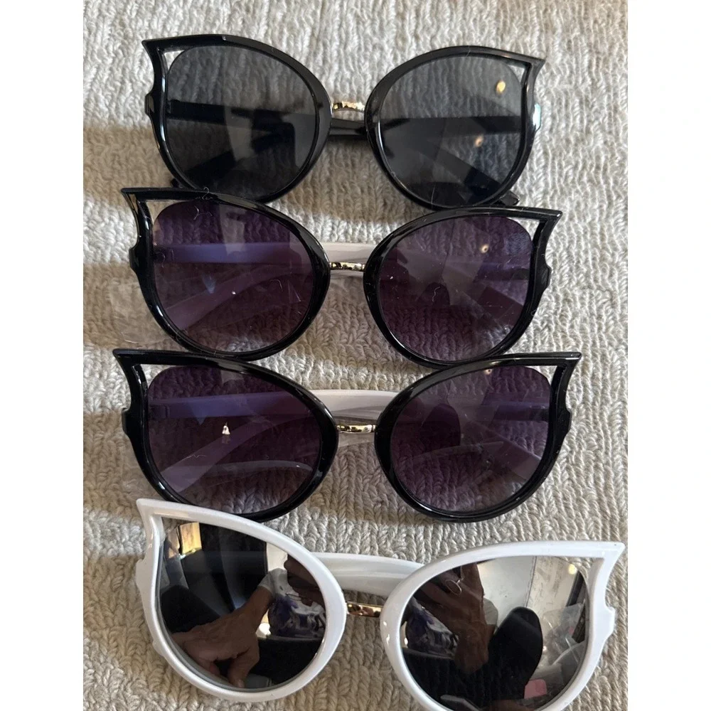 4 pairs NEW Girls Kids Size Kitty Cat Ear Whisker Round Sunglasses-black/white